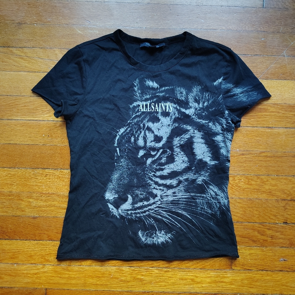 SOLD All Saints Bela Tigress Tee Organic Cotton Size Small Graphic Print T-Shirt - Picture 2 of 7